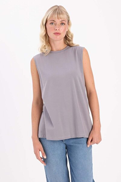 ALLDAY Gray-Crew Neck Sleeveless Cotton T-Shirt