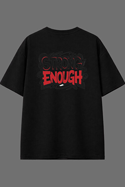 VSRN تي شيرت أسود كبير الحجم بتصميم سترونج 11 مطبوع من الخلف
