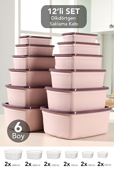 Meleni Home مجموعة من 12 حاوية تخزين مستطيلة الشكل - حاوية طعام منظمة بـ 6 أح...