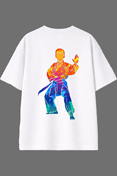 VSRN تي شيرت أبيض كبير الحجم بتصميم كاريت مطبوع من الخلف