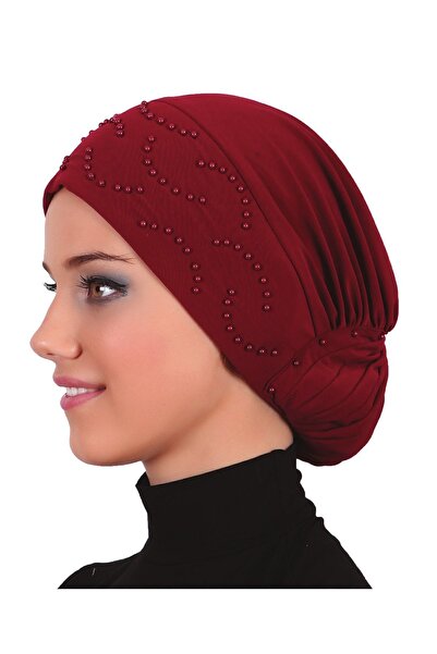 elysianfidan Бургунди с помпони Готов тюрбан хиджаб Подходящ за медицинска уп...
