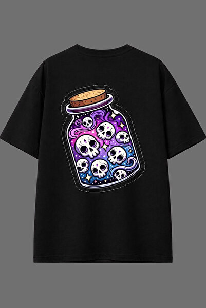 VSRN Tricou negru oversize cu imprimeu pe spate cu design de schelet într-un ...