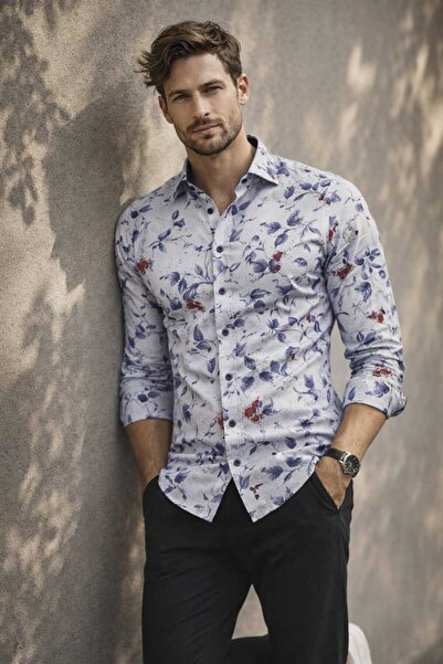 Louis Fabel Leaf Detailed Long Sleeve Men's Shirt