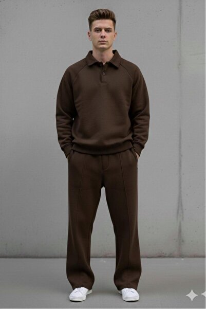 CAST COLLECTİON Men's Brown Roberto Buttoned Top and Bottom Set