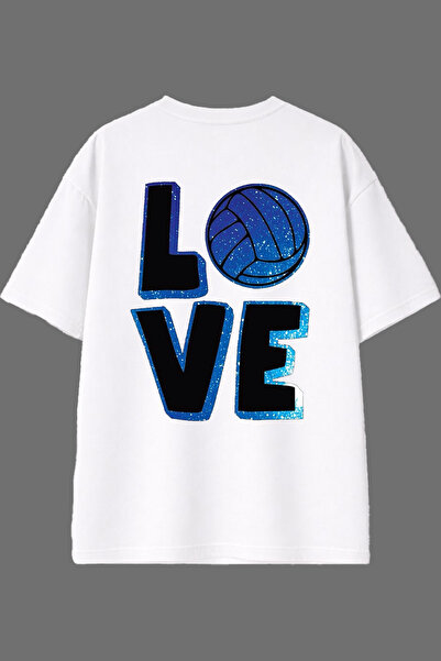 VSRN Tricou supradimensionat alb cu imprimeu pe spate Love Volleyball Design