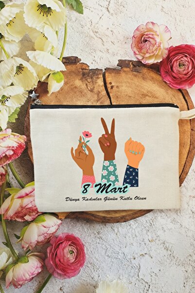PEKSHOP Girl Power Design March 8 Women's Day Gift Lined Makeup Bag Clutch Bag