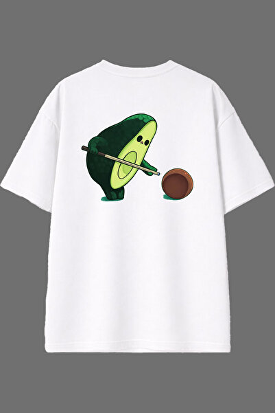 VSRN تي شيرت أبيض كبير الحجم بتصميم أفاكادو بيلاردو مطبوع من الخلف