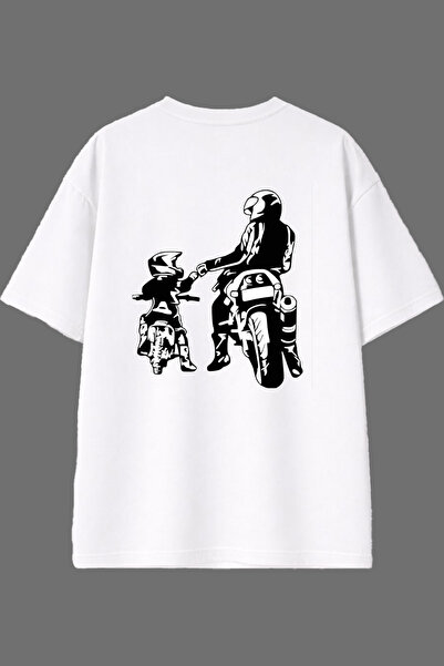 VSRN Tricou alb oversize cu imprimeu pe spate, design Motorcu Son