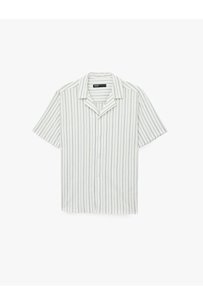 Koton Regular Fit Short Sleeve Turn-Down Collar Striped Shirt