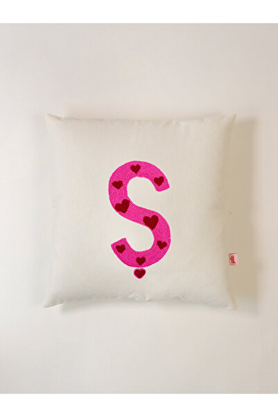 Galia Tasarım Valentine's Day Special Letter S Decorative Pillowcase with Heart