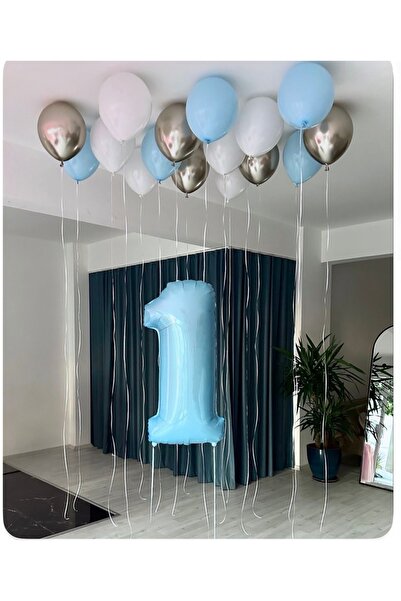 Çemrek Süs Parti Blue 1 Year Old Foil Balloon Balloon Bundle Set 21 Pieces