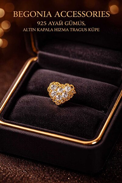 Takıparkxs 925 Ayar Gümüş Altın Kaplama Zirkon Taşlı Hızma Tragus Küpe Unisex...