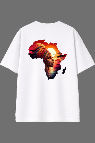 VSRN تي شيرت أبيض كبير الحجم بتصميم أفريقي مطبوع من الخلف