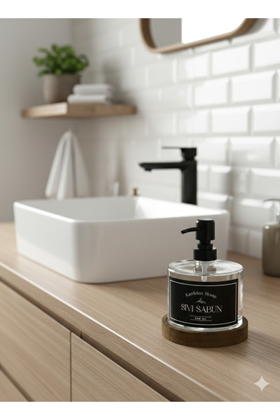 Dia Μαύρος κομψός μοντέρνος διανομέας υγρού σαπουνιού με ξύλινη βάση