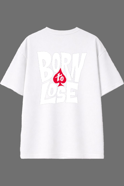 VSRN تي شيرت أبيض كبير الحجم مطبوع من الخلف من بورن تو ديزاين