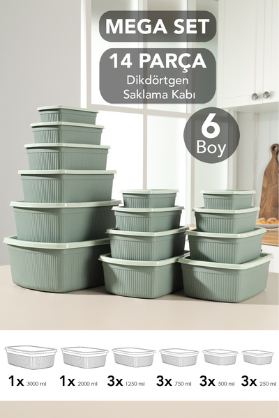 Meleni Home Set de cu dungi recipiente de depozitare dreptunghiulare - 6 dime...