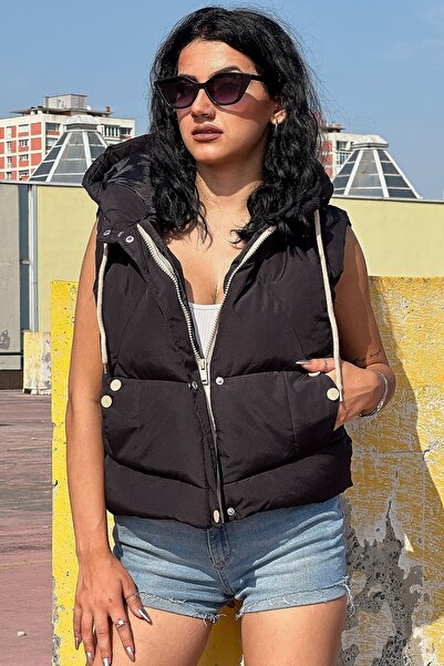 moda armanc Women's Hooded Cropped Puffer Vest – Water-Repellent Zipper and S...