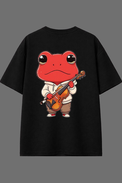 VSRN تي شيرت أسود كبير الحجم بتصميم مطبوع من الخلف من فايندر فروغ