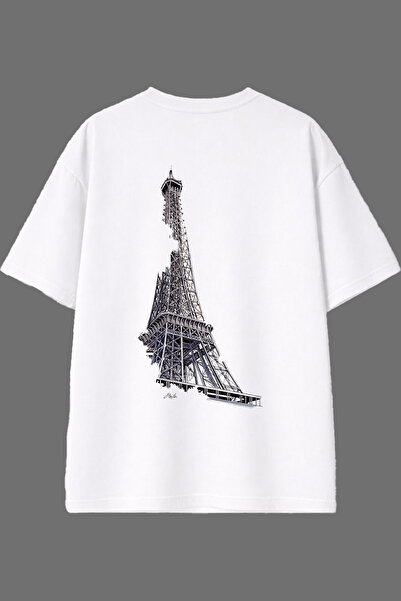 VSRN Tricou oversize alb cu imprimeu pe spate Eiffel Design