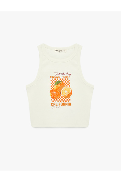Koton Cotton Crew Neck Orange Printed Tank Top