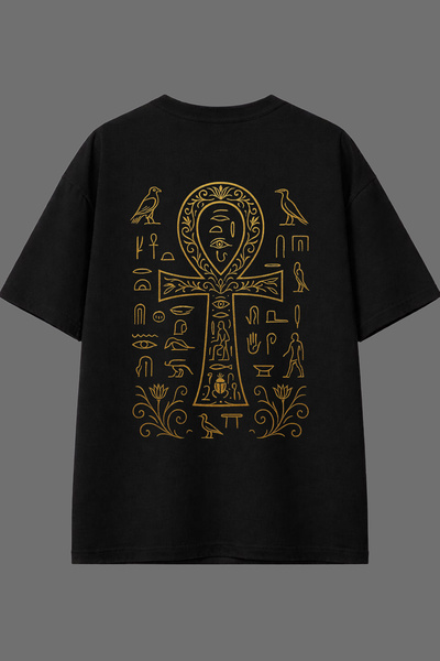 VSRN تي شيرت أسود كبير الحجم بتصميم مصري مطبوع من الخلف