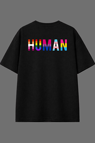 VSRN تي شيرت أسود كبير الحجم بتصميم Human 1 مطبوع من الخلف