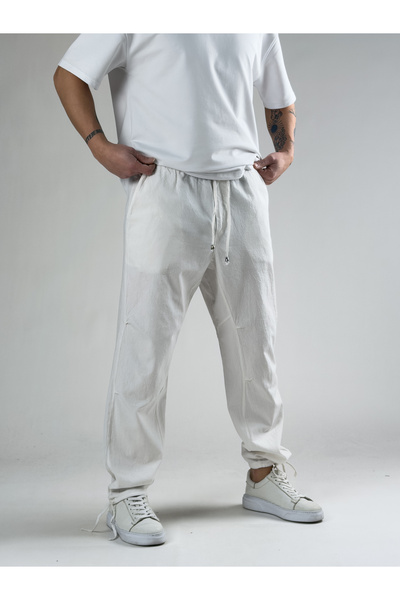 COCOPELLI White Linen Men's Trousers with Adjustable Legs Coc2815