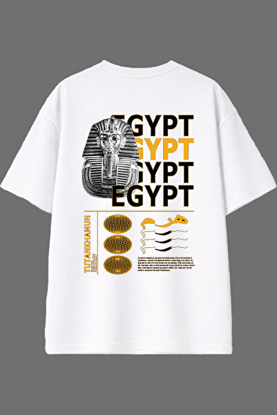 VSRN تي شيرت أبيض كبير الحجم بتصميم مصر مصر مع طباعة خلفية