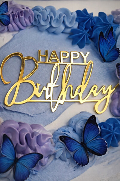 Ege Concept Life Gold Mirror Plexi Happy Birthday Written Cake Gift Decoratio...