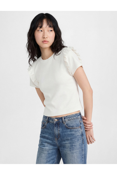 Koton Short Sleeve Ruffle Detailed Crew Neck T-Shirt