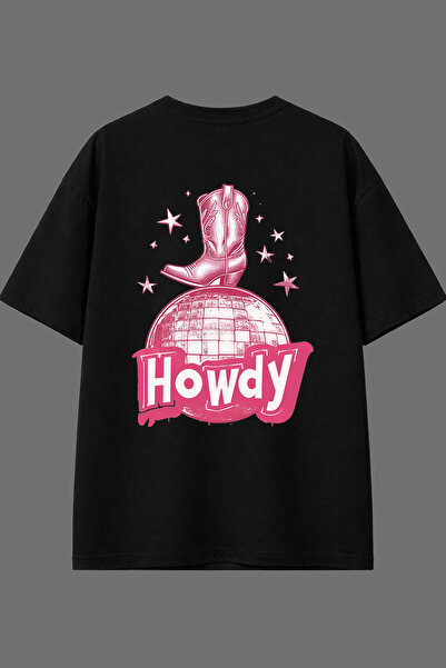 VSRN Μπλουζάκι Howdy 1 με σχέδιο και στάμπα στην πλάτη, μαύρο, oversized
