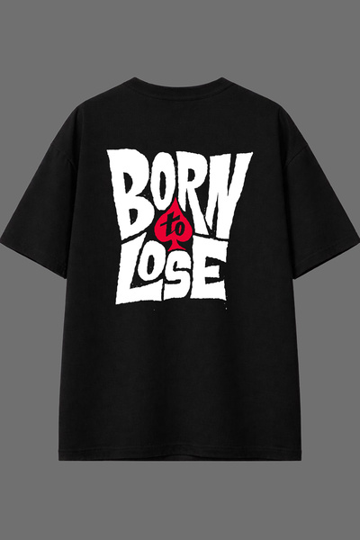 VSRN تي شيرت أسود كبير الحجم مطبوع من الخلف من بورن تو ديزاين