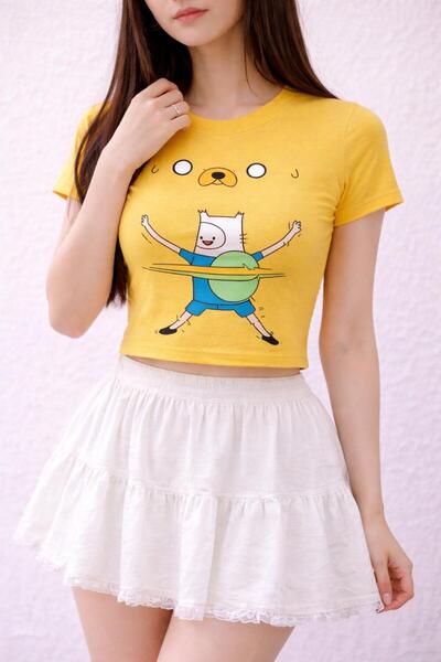 ARS Butik Yellow Adventure Time Y2K Short Sleeve Crop