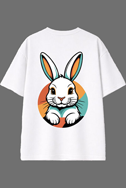 VSRN Tricou oversize alb cu imprimeu pe spate cu design Sweet Rabbit