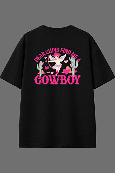 VSRN تي شيرت أسود كبير الحجم بتصميم دير كيوبيد مطبوع من الخلف