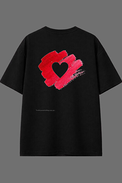 VSRN Μπλουζάκι με σχέδιο Heart 1 στο πίσω μέρος, μαύρο, oversized