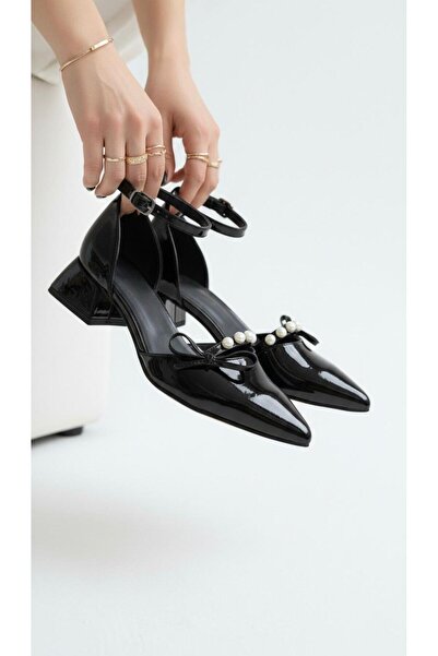 marinarosse Women's Arin Black Patent Leather Pointed Toe Ankle Strap Bow Pea...