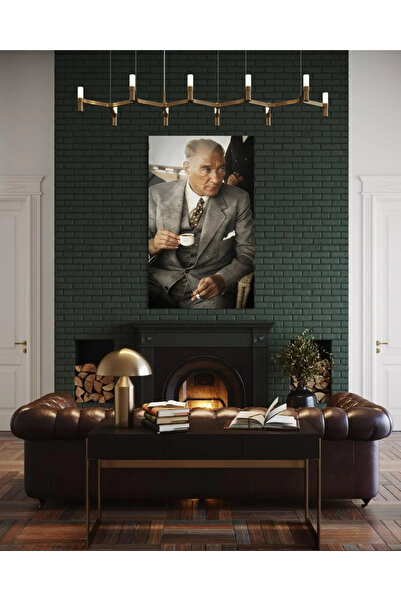 Baskı Perisi Atatürk Klasik Takım Elbiseli Lider Portresi Cam Tablo 187