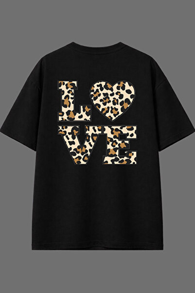VSRN Love Leopard 1 dizajn, crna oversize majica sa leđnim printom
