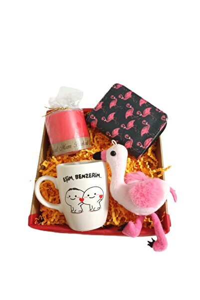 Alanç Gift Sevgililer Günü Özel Hediye Seti, Tasarım Kupa, Cüzdan, Flamingo P...