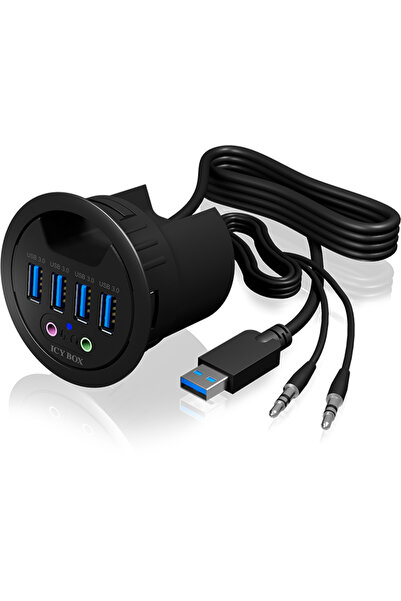 RaidSonic Hub de birou IcyBox 4x USB 3.0, 1x intrare audio, 1x ieșire audio