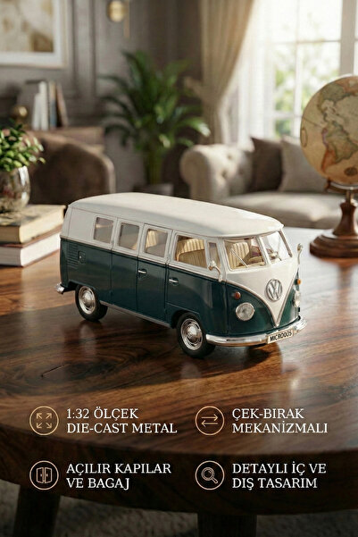 craftivio 1:32 Ölçek Metal Çek Bırak Nostaljik Volkswagen T1 Minibüs Vosvos O...