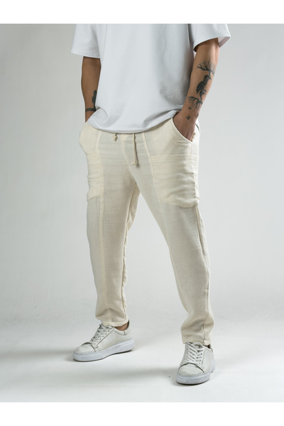 COCOPELLI Ανδρικό παντελόνι jogger σε λινό μπεζ χρώμα COC2817
