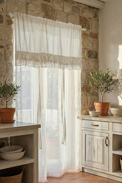 cotton maison Country Style Potlu Perde Çift Fırfırlı - Korniş ve Rustik Uyumlu