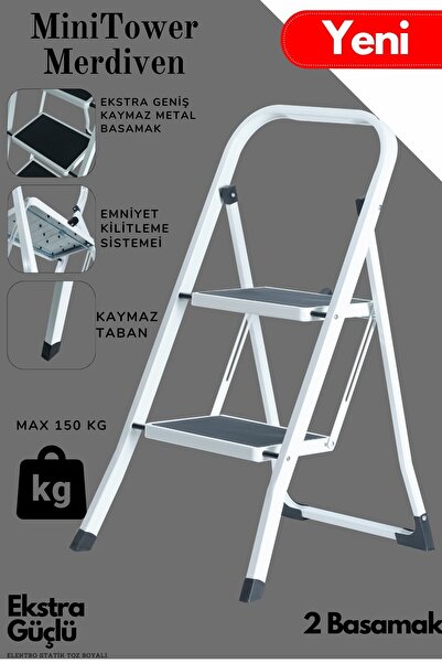 ERTEKPA MiniTower 2 Basamaklı Metal Merdiven - Ekstra Güçlü 150 kg Kapasiteli...