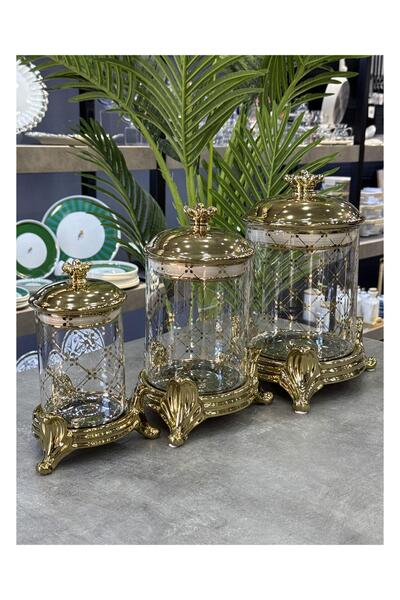 Doğudeko Arow Zerna 3-Piece Luxury Jar Gold