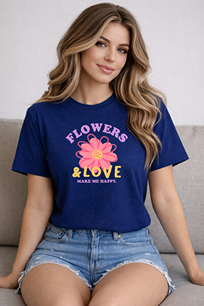 herkesemoda Tricou de bază cu imprimeu Flowers Love