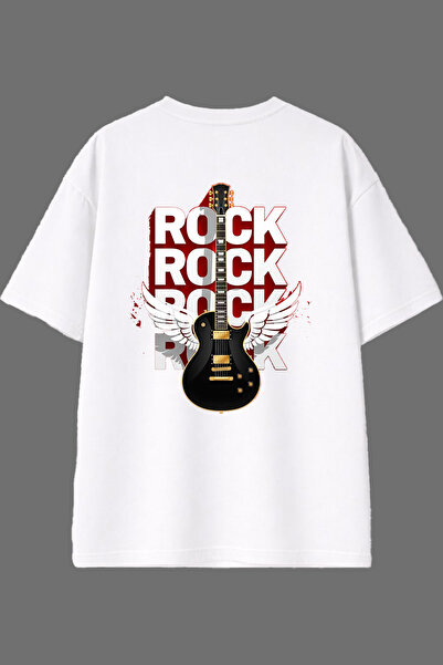 VSRN تي شيرت أبيض كبير الحجم بتصميم روك وينتدلاد بطباعة خلفية