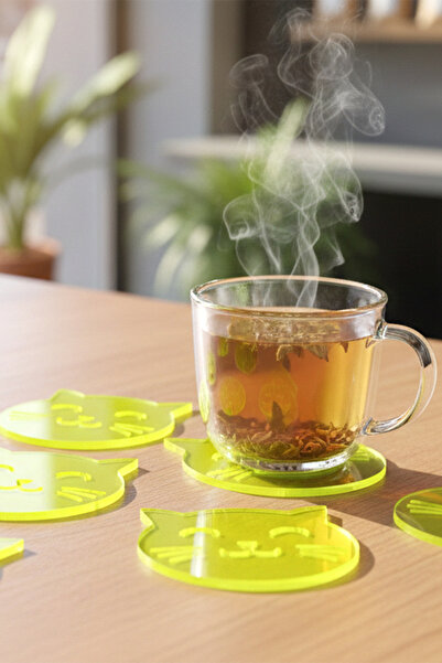 Pikas 6'lı Renkli Düz Kedi Figürlü Çok Amaçlı Pleksi Daire