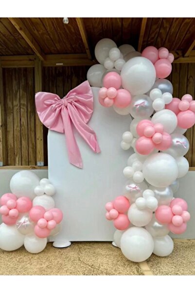 Çemrek Süs Parti Bow-Tie Macaron Pink and White Balloon Chain Set of 100